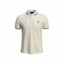 Polo Ralph Lauren Mens XL White Tennis Crest PRLC Pique Polo Shirt Striped Trim