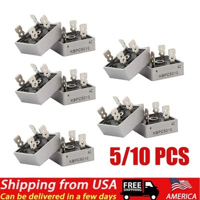 5/10 Pcs 1000V 50A Metal Case Single Phase Diode Bridge Rectifier KBPC5010 NEW