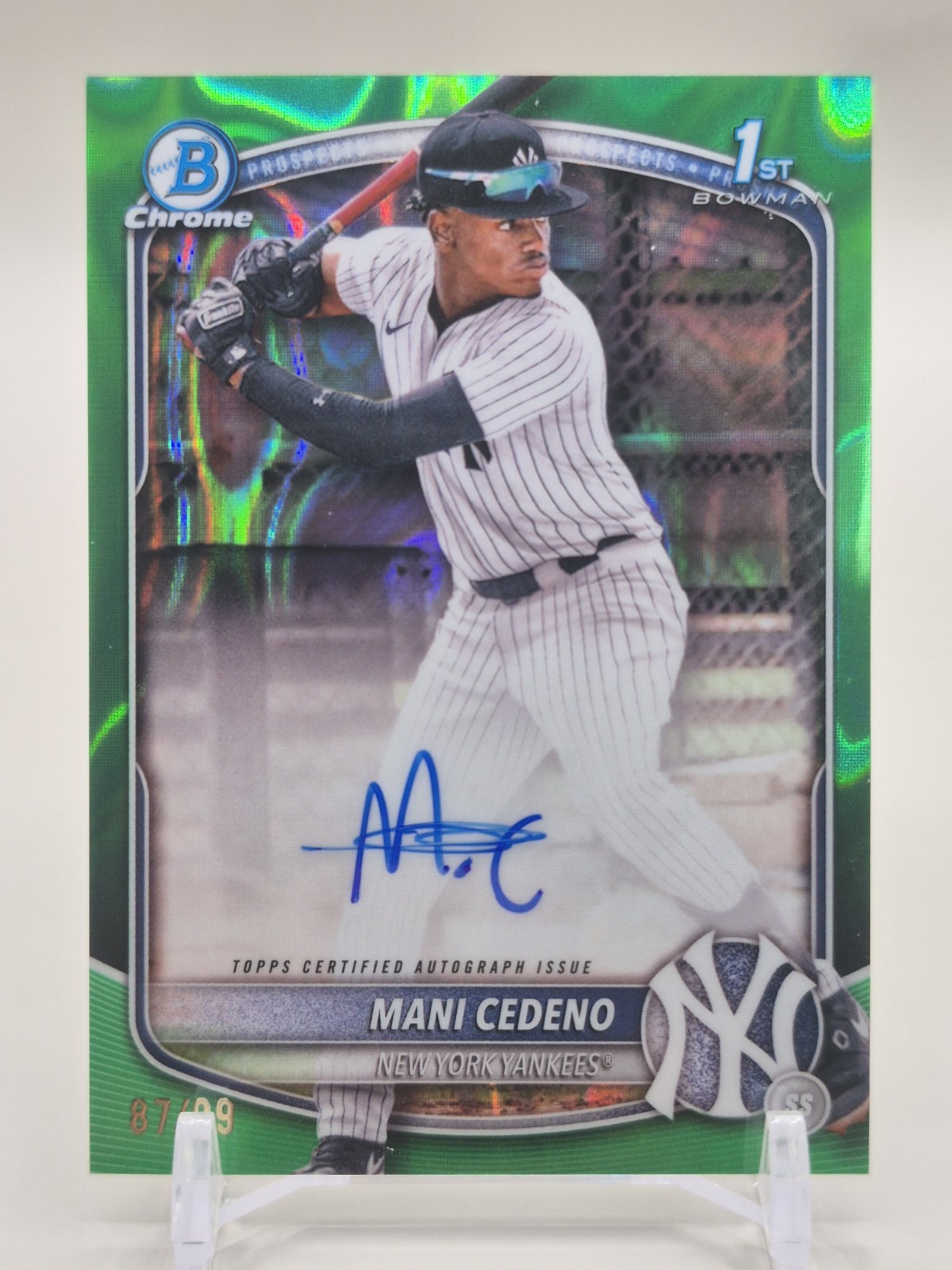 2025 Bowman Chrome Baseball Mani Cedeno 1st Green Lava Auto 87/99