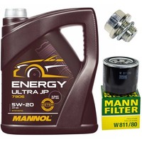 MotoröL Filter Set Mannol 5W-20 5 Liter + Schraube FüR Hyundai KIA Mitsubishi