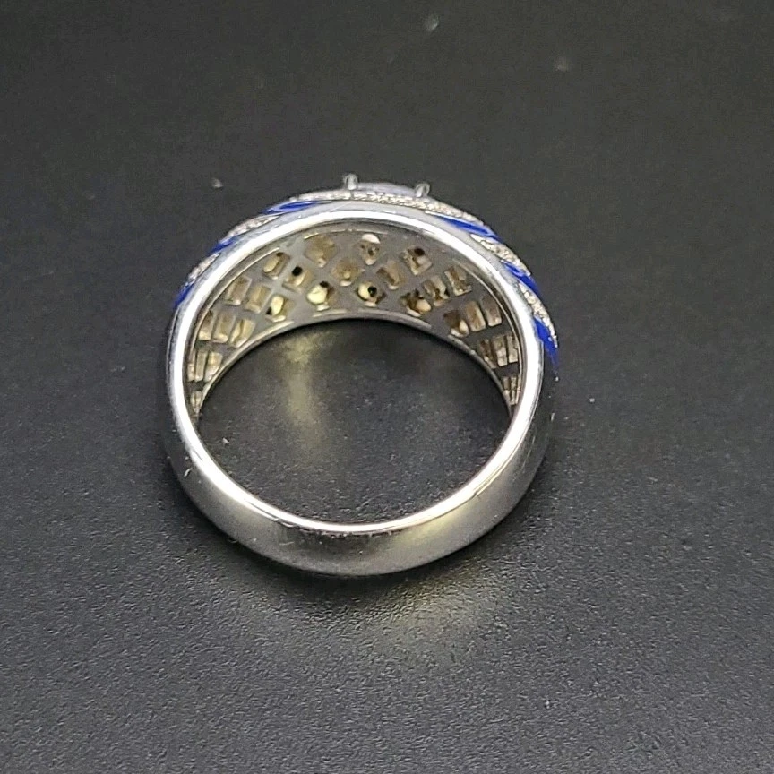 Anillo banda vintage Hidalgo H corazón azul cobalto esmalte circonita cúbica plata esterlina talla 8 QVC Foto 2 de 4