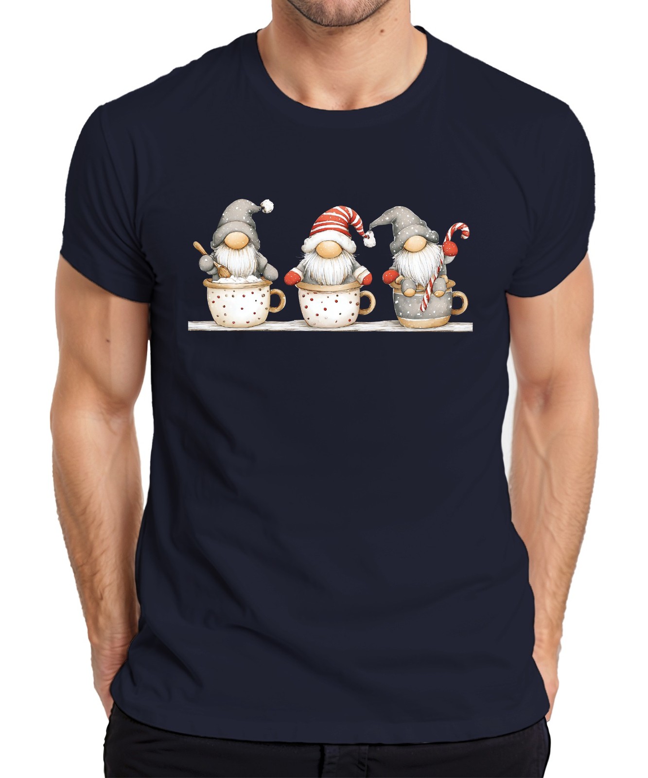 Christmas Elf Mug Beard Snowflakes Candy Cane Vintage Mens T-Shirt