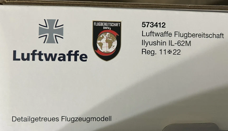 Herpa 573412 1/200 Diecast Luftwaffe Fuerza Aérea Alemana Ilyushin IL-62M 11+22 Foto 3 de 4