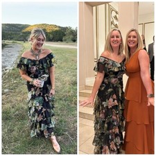 Anthropologie Pankaj & Nidhi Floral Chiffon Ruffle Maxi Dress Medium