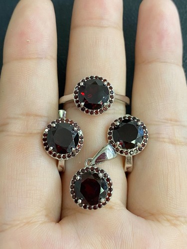 NATURAL GARNET 8 MM GARNET DIAMOND CUT STERLING SILVER 925 RING EARRING PENDENTS - 第 1/14 張圖片