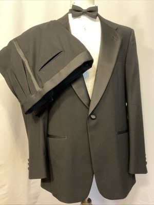 HALSTON Tuxedo Suit Vintage Wool Satin Trim 42L Pants 34 x 33 USA Mint Condition