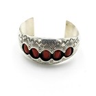 Navajo Pamela Benally Signed Sterling Red Coral Stamped Cuff Bracelet #S5420-4 — photo 3