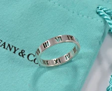 Size 7 Tiffany & Co Silver 3.5mm Atlas Roman Numerals Narrow Band Ring Stencil