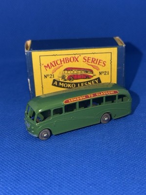 Matchbox Moko Lesney #21B3 Long Distance Coach W/original Box 1958 Dark Green