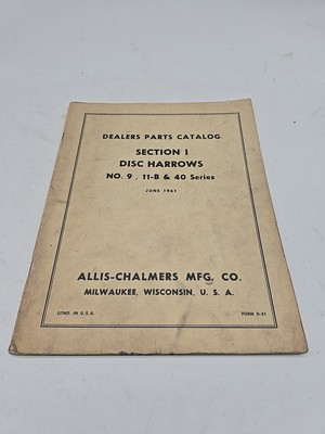 Vintage Allis-Chalmers Parts Catalog , Disc Harrows, No. 9, 11-B & 40 Series,