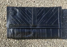 Genuine EEL SKIN LEATHER BLACK Clutch Handbag