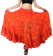 Women's Cotton JAIPURI 25 Yard 4 Tier Gypsy Orange Belly Dance Polka Dot Skirt