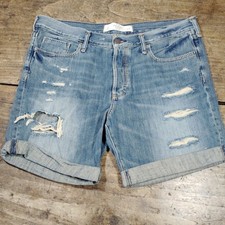 Abercrombie & Fitch Jean Shorts Womens 31 Blue Denim Y2K Distressed 100% Cotton