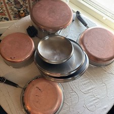 Vintage Revere Ware Copper Bottom 4 Pc Lot Pots Pans Lids USA