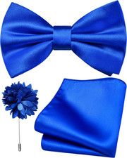 Solid Color Pre-tied Bow Tie and Pocket Square Lapel Pin Set for Men