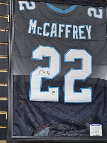 Christian McCaffrey Autographed Signed Carolina Panthers #22 BLACK JERSEY BECKETT 