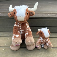 Build-A-Bear Brown/White Longhorn Cow Plush Stuffed Animal w/ Baby Cow