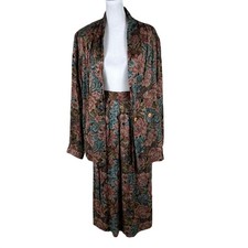 Vtg Norton McNaughton Tapestry Skirt Suit Womens 14P Floral Jacket Blazer 2 Pc