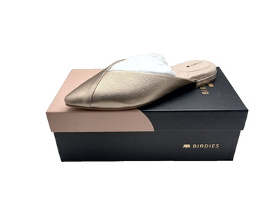 Birdies The Swan Size 6 Women's Gold Leather Slides Comfortable Cushioned Flats