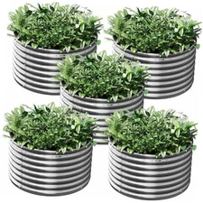 Pack Round Galvanized Raised Garden Bed Outdoor,Metal Garden Bed for 2x2FT 5