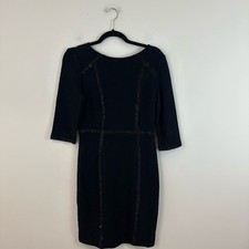 St. John Knit Black Sheath Dress with Metallic Stitch Detailing Wool Blend Sz 6