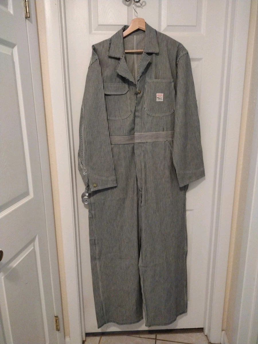 1960's Men's Pointer Brand Blue Stripe Denim Coveralls Size Large
