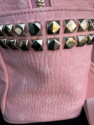 MCM Stark Side Studded Visetos Bag Baby Soft Pink backpack Medium COA NWOT - Picture 5 of 22