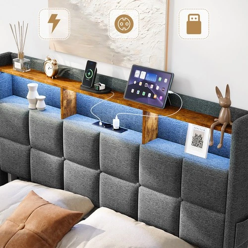 Polsterbett Doppelbett 140x200 cm Bett Bettgestell mit LED Licht /USB Lattenrost - Bild 40 von 40