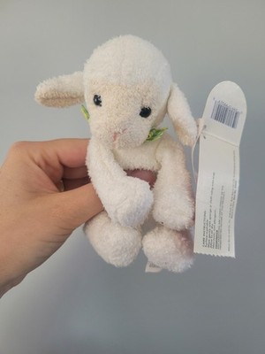 Vintage Russ Berrie weißes Lamm weiches Beanie Spielzeug Plüsch Tröster Luv Haustiere grün 