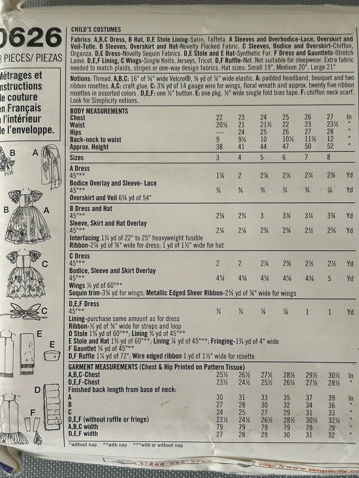 Simplicity Childs Costumes 0626 Sewing Pattern Sz 3-8 Uncut - Image 3 of 4