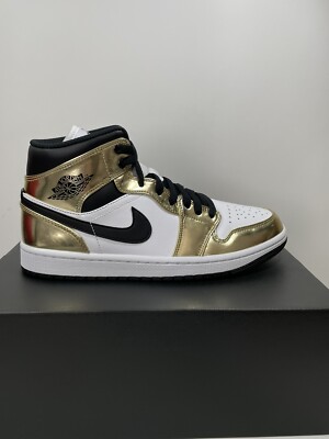 Air Jordan 1 Mid SE Metallic Gold/Black-White DC1419-700 Men's Size 8 Sneakers