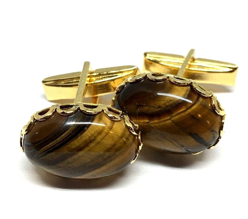 Gemelos festoneados de rodio dorado ojo de tigre, ¡con caja de regalo! Foto 2 de 4