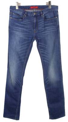 Hugo Boss 708 Herrenjeans W32/L34 Whiskers Neu Gerade Passform Zip Fly Blau