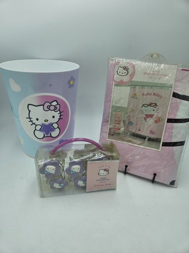 New Vintage Hello Kitty Sanrio Bathroom Set 3 Pcs Floral Shower Curtain