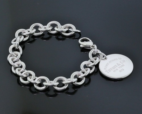 Please Return to Tiffany&Co. Sterling Silver Round Tag Charm Chain Bracelet 7.5" - Picture 2 of 4