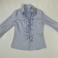 COSA VER Light Blue Blose Top Shirt UK 6 Ruffled Blouses Tops Long Sleeves