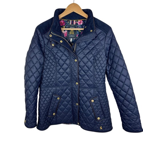 Joules Womens Newdale Quilted Jacket Sz 10 Navy Barn Coat Floral Lined Corduroy