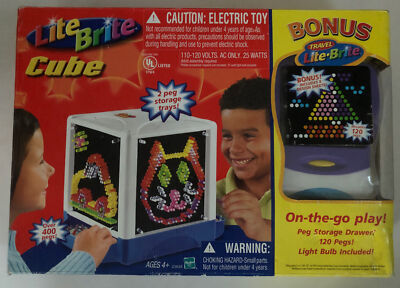 Lite Brite Cube 2 Drawers 400+ Pegs W/Bonus Travel Lite-brite 120 Pegs (2005)