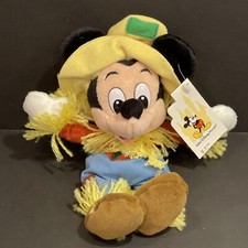 NEW Retired Disney Theme Park Exclusive Scarecrow Mickey 8" Mini Bean Bag Plush