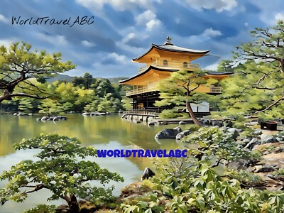 Digital watercolor wallpaper from photo - Kinkakuji, Kyoto, Japan