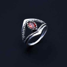 Red Garnet Gemstone Ring Designer Ring 925 Sterling Silver Dainty Ring Gift