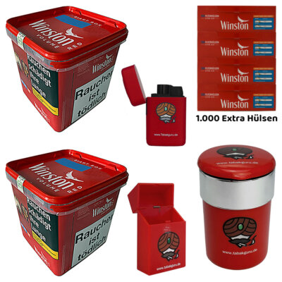 Winston Red/Rot Volumentabak Giant Box 2x 205g, Extra Hülsen, Autoascher Zubehör