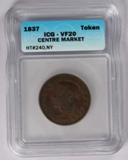 1837 ICG-VF20 Hard Times Centre Market Accommodations Token 14th Ward NY