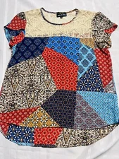 Twine & String Medium Tunic,  Lace Top, Patchwork, Petal Sleeve, High Low Hem