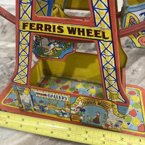 DISNEYLAND MICKEY MOUSE FERRIS WHEEL 1950s Chein & Co Tin Toy IT WORKS - Picture 3 of 17