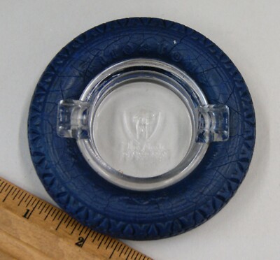 Rare Vintage Firestone Advertising Blue Tire Ashtray 4  Mark Of Quality, SH6013