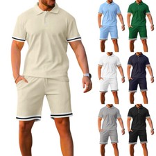 Mens Summer 2-Piece Set Outfit Shirts And Shorts Set T Shirt Trendy Tracksuits