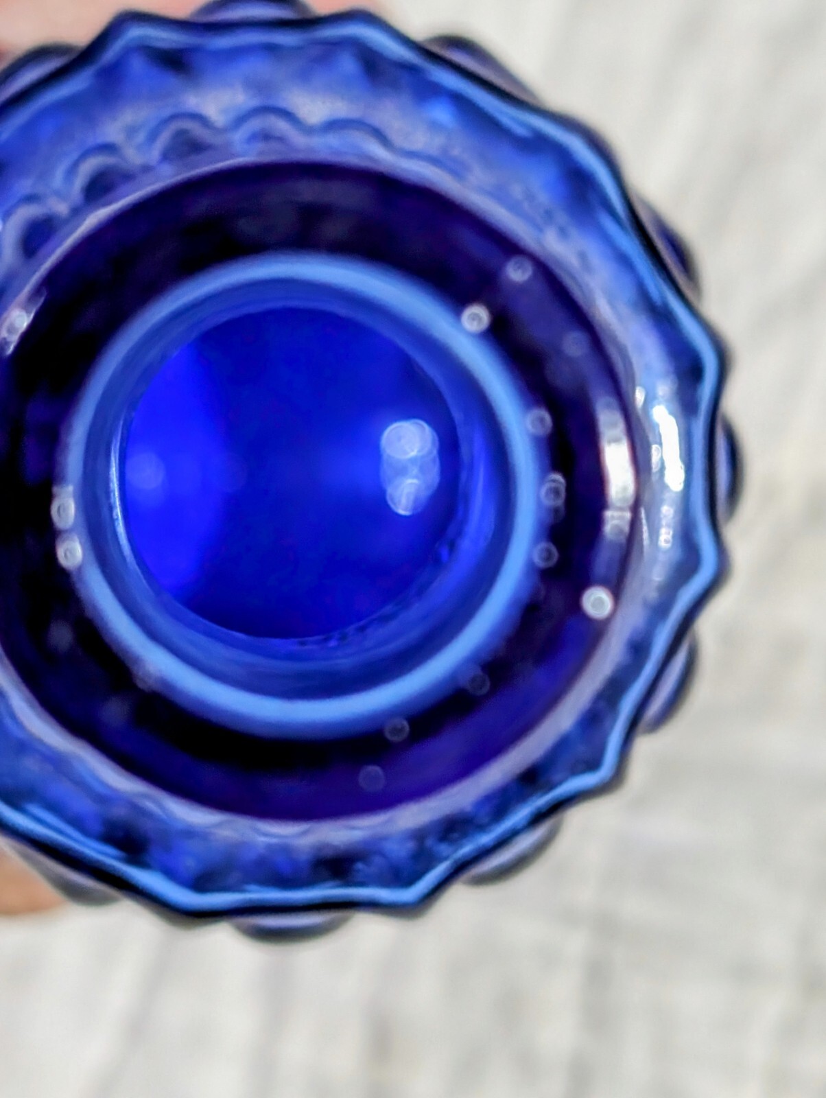 Decorative Blue Glass Bottle Embossed Rope Design Home Decor 12" Collectible Vtg