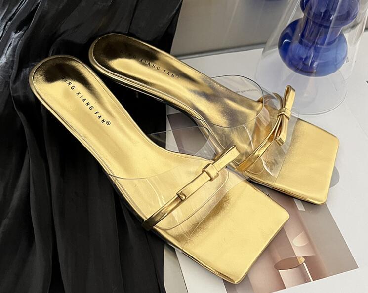 PANTOFOLA D’ORO Pantofole donna nuove alla moda estate punta aperta in PVC gattino tacchi medi sandali