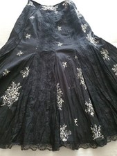 Vtg Blk/White TRIBAL Cotton Broomstick Boho Peasant Prarie Maxi Skirt Size 10